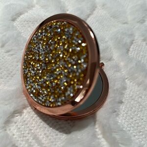 Glam Compact Mirror (NWT) (Gold & Silver Rhinestones w/ Rose Gold Plated)